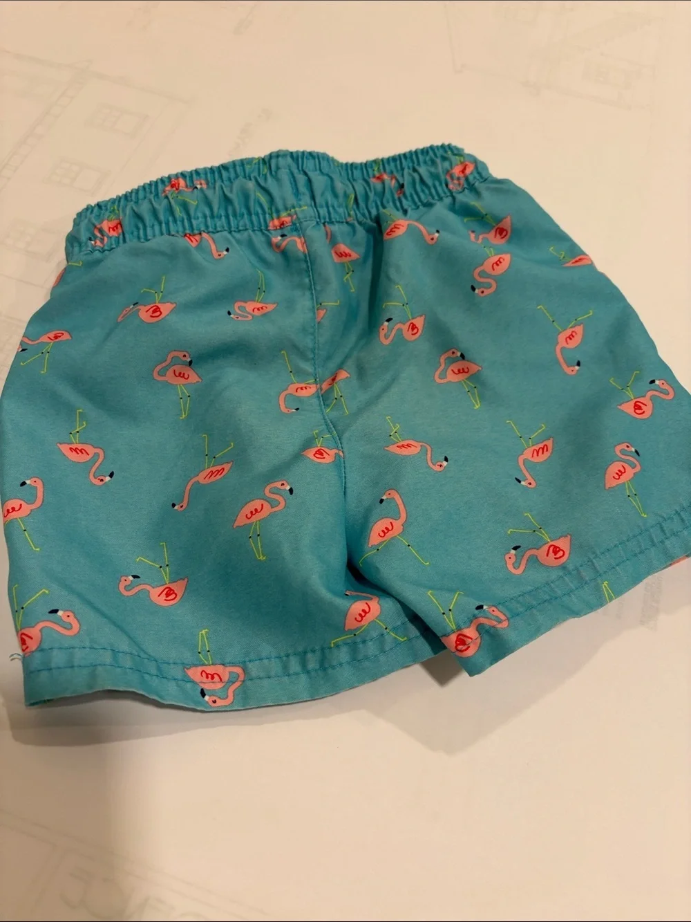 Cat & Jack Teal Swim Shorts with Pink Flamingo Pattern
